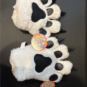 White and Black Polar Bear Paw Mitts